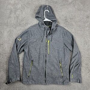 Superdry Mens Large‎ Windtrekker Softshell Hooded Jacket Charcoal Neon Yellow